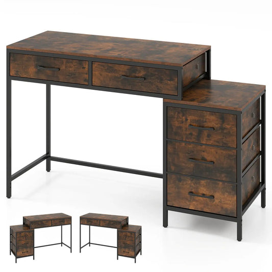 Computer Desk With 5 Drawers and Printer Stand