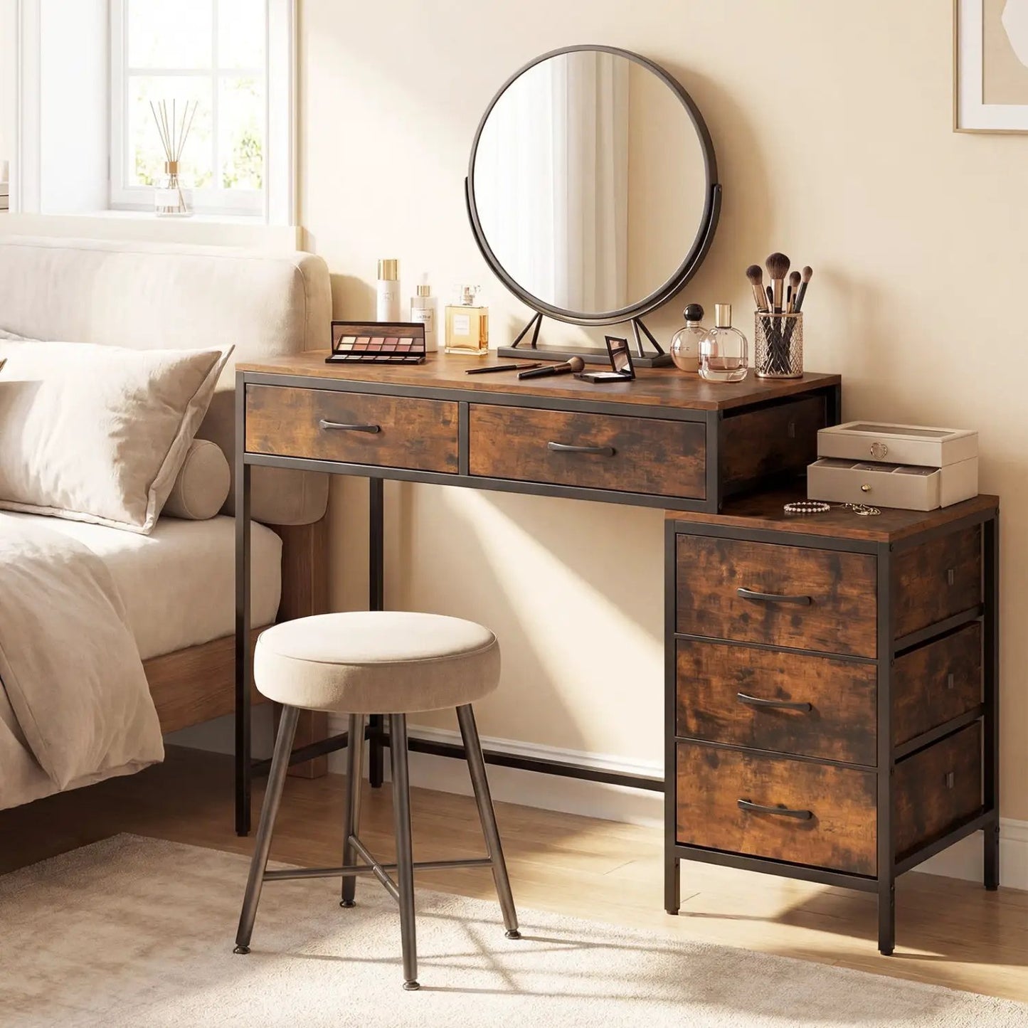 Computer Desk With 5 Drawers and Printer Stand
