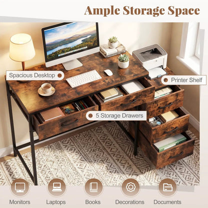 Computer Desk With 5 Drawers and Printer Stand