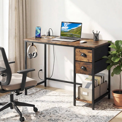 Computer Desk with Charging Station and 2 Drawers