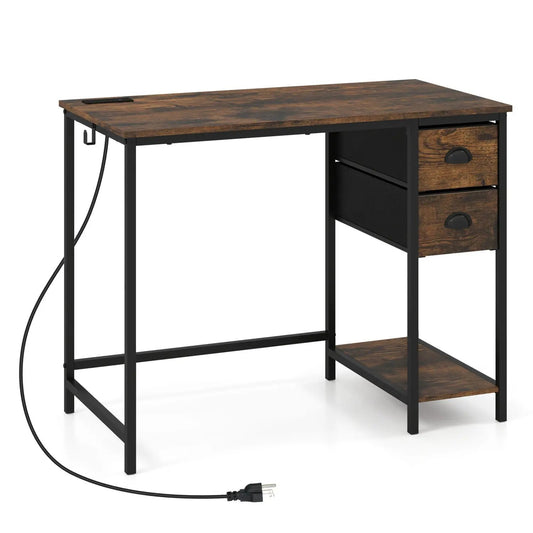 Computer desk with charging station, DirectDeals, woodgrain top, 2 fabric drawers on Tampa Home & Garden Store