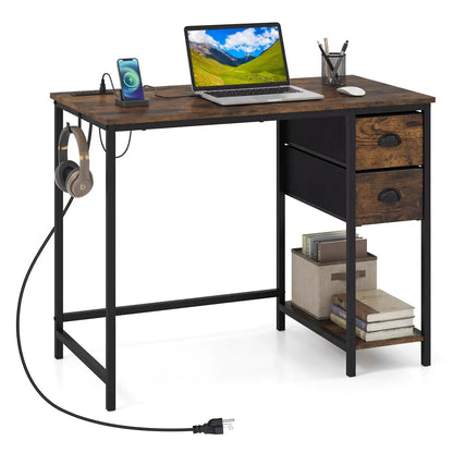 Computer Desk with Charging Station and 2 Drawers