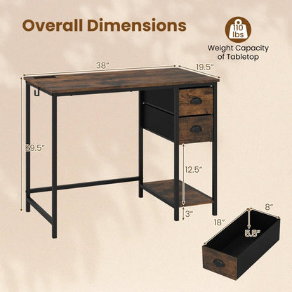 Computer Desk with Charging Station and 2 Drawers