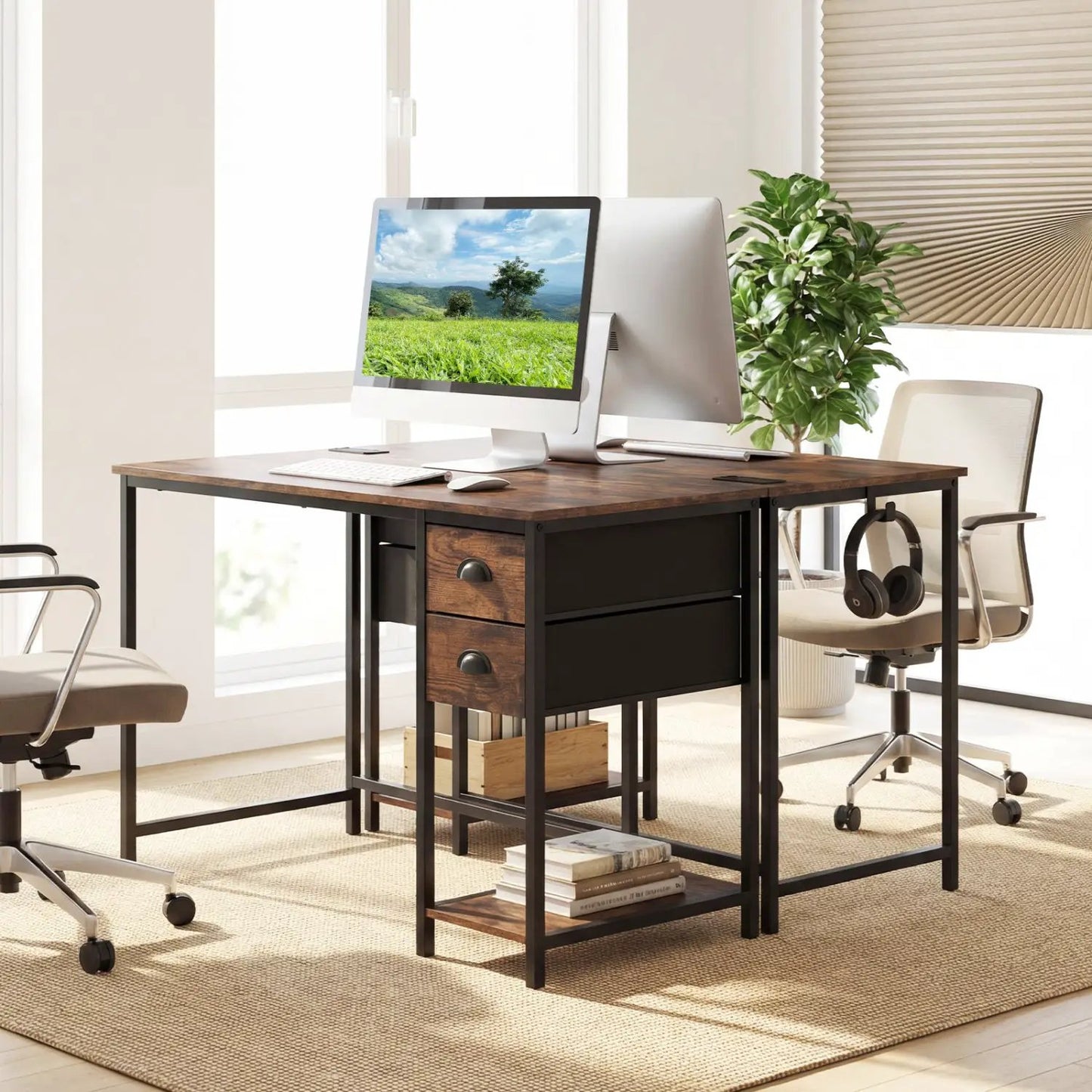 Computer Desk with Charging Station and 2 Drawers