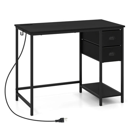 DirectDeals computer desk with charging station, black metal frame and two fabric drawers on Tampa Home & Garden Store
