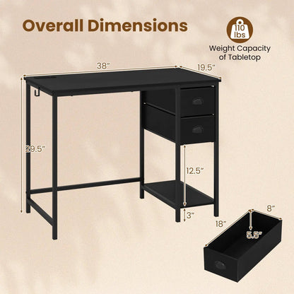 Computer Desk with Charging Station and 2 Drawers