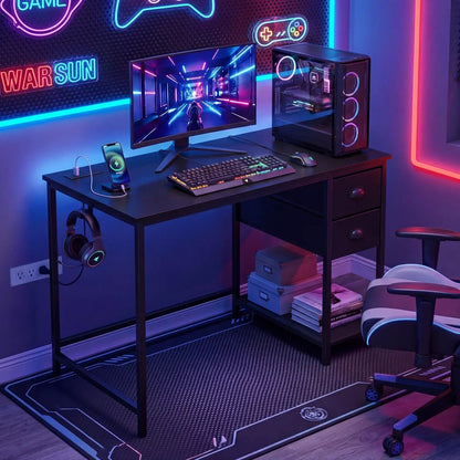 Computer Desk with Charging Station and 2 Drawers