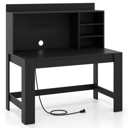 Escritorio moderno para computadora con compartimento superior y estantes de almacenamiento - Negro
