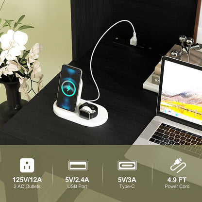 Escritorio moderno para computadora con compartimento superior y estantes de almacenamiento - Negro
