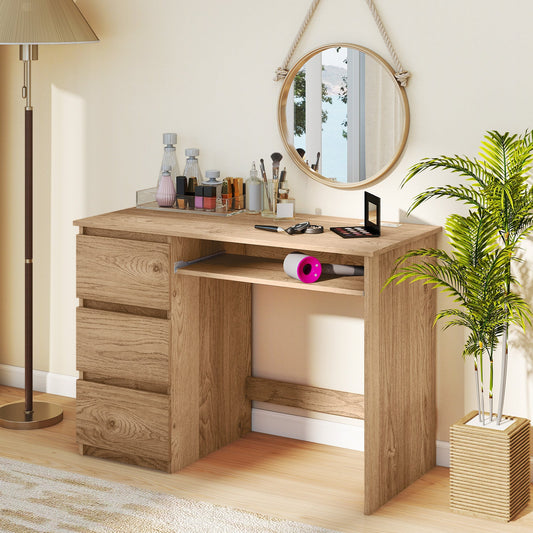Computer Desk with Power Outlet Keyboard Tray and 3 Large Drawers-Natural - Tampa Home & Garden Store