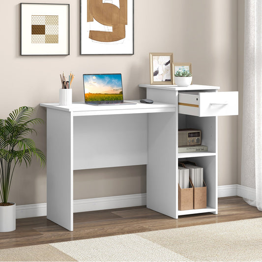 Computer Desk with Drawer Modern Laptop PC Desk with Adjustable Shelf and Cable Hole-White - Tampa Home & Garden Store