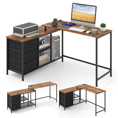Escritorio para computadora en forma de L con toma de corriente para trabajar, estudiar o jugar - Negro