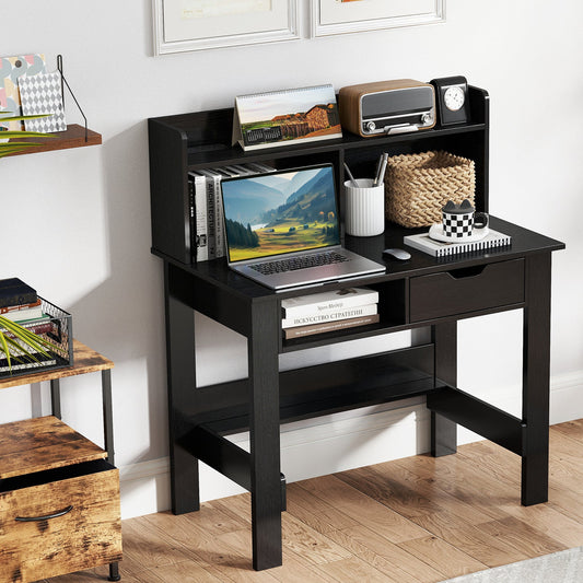 DirectDeals black wooden computer desk with hutch, built-in outlets and USB-C ports on Tampa Home & Garden Store