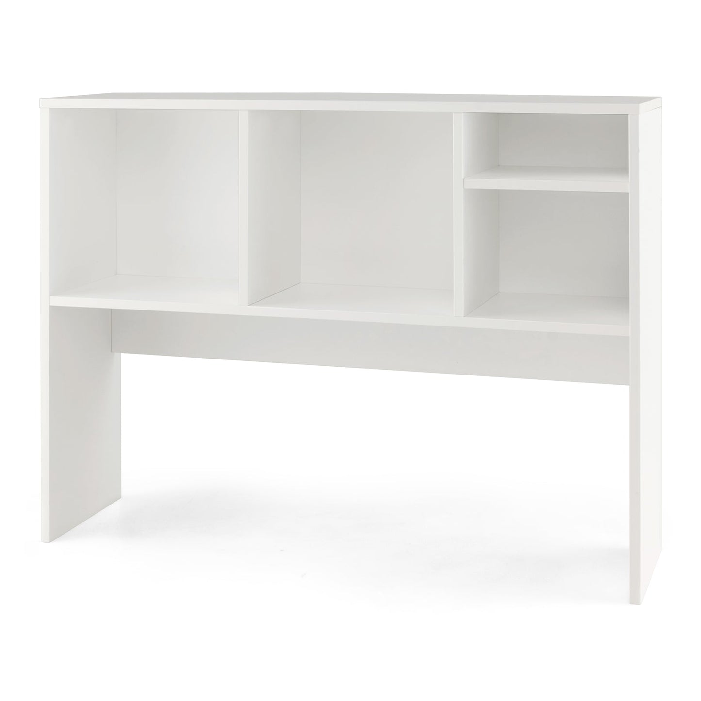 Escritorio para computadora con librero, 4 cubículos y compartimento trasero abierto - Blanco