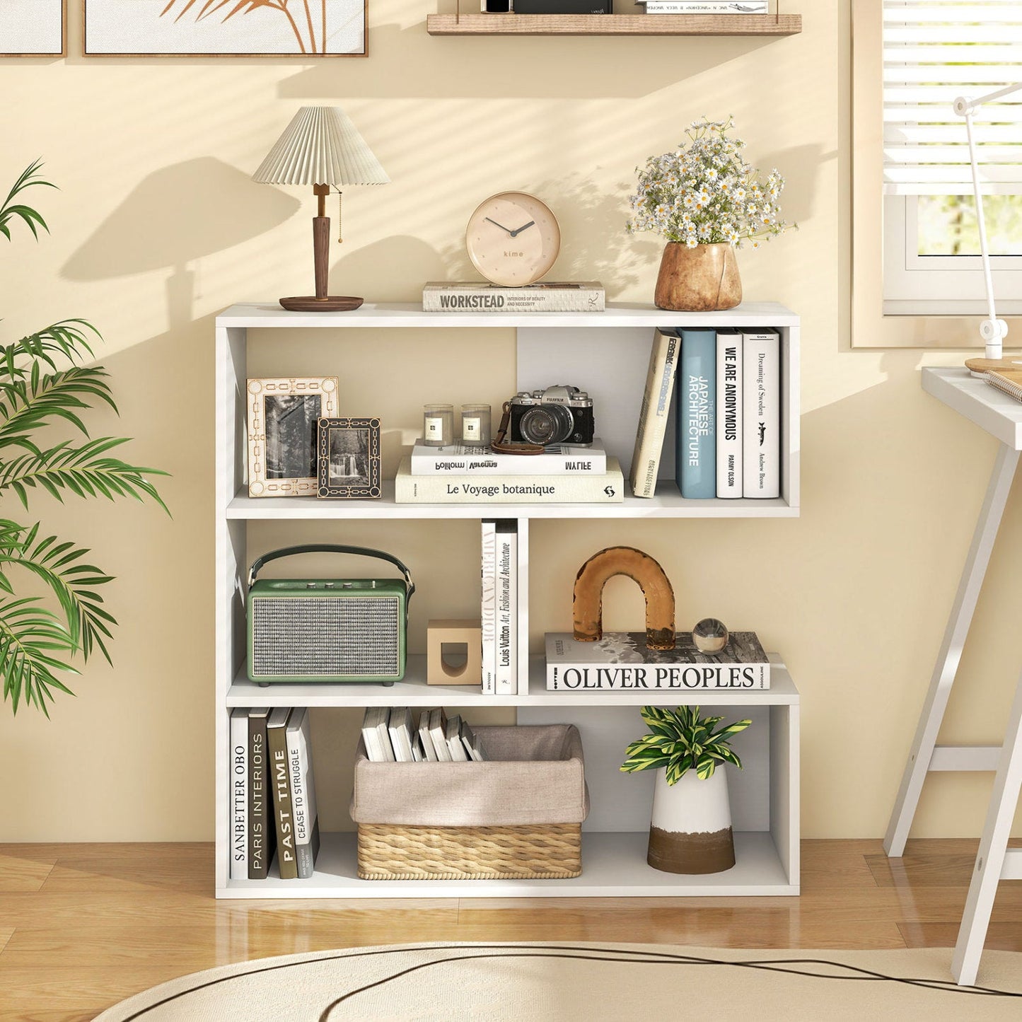 Concave Bookshelf by DirectDeals white finish with 3 open shelves and anti-tip device on Tampa Home & Garden Store