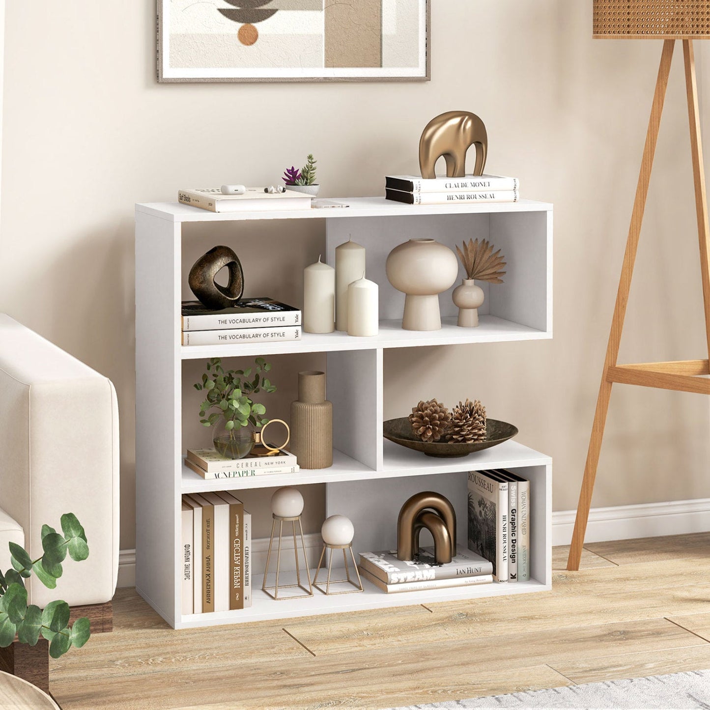 Concave Bookshelf by DirectDeals in white with 3 open shelves and anti-tip device on Tampa Home & Garden Store