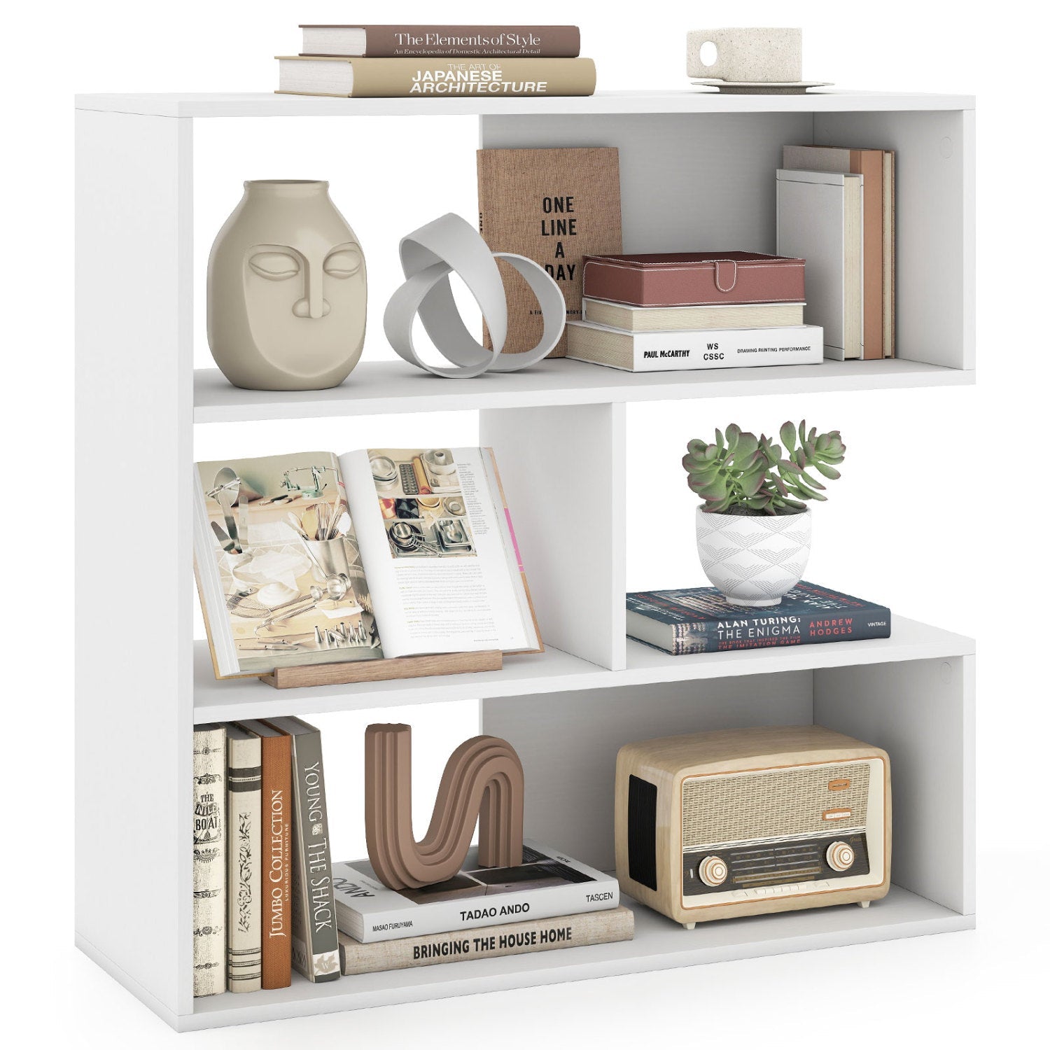 DirectDeals concave white bookcase with 3 open shelves and anti-tip device on Tampa Home & Garden Store