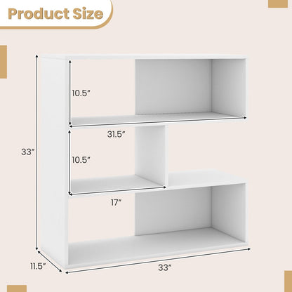 Concave bookcase with 3 open shelves, white finish, anti-tip device, DirectDeals on Tampa Home & Garden Store