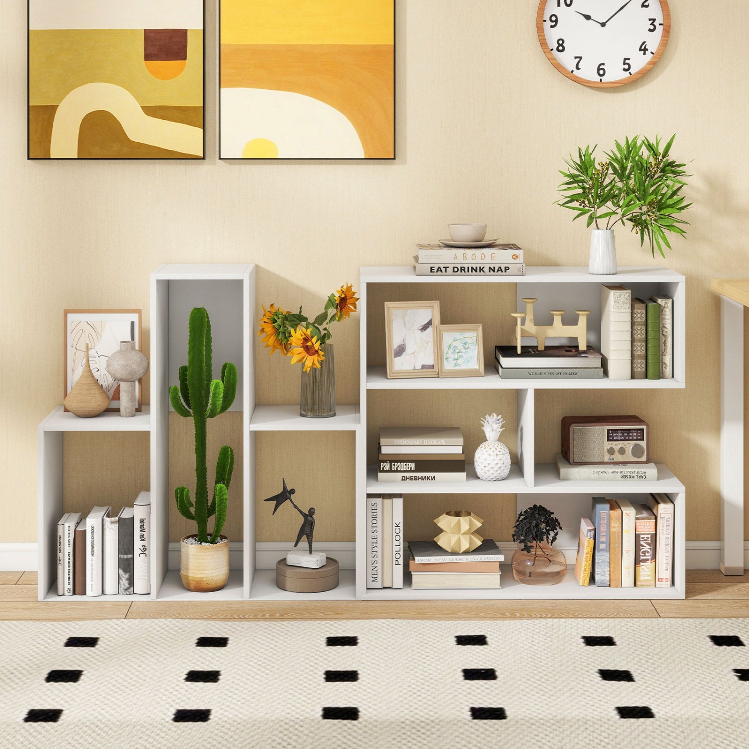 Concave white bookcase with 3 open shelves and anti-tip device on Tampa Home & Garden Store