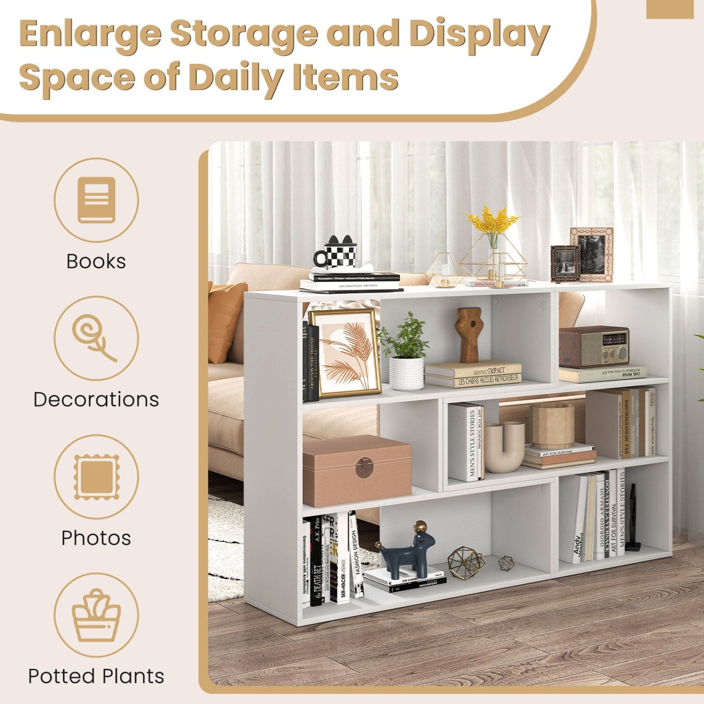 Geometric Bookshelf Set white bookcase with 3 open shelves and anti-tip by DirectDeals on Tampa Home & Garden Store