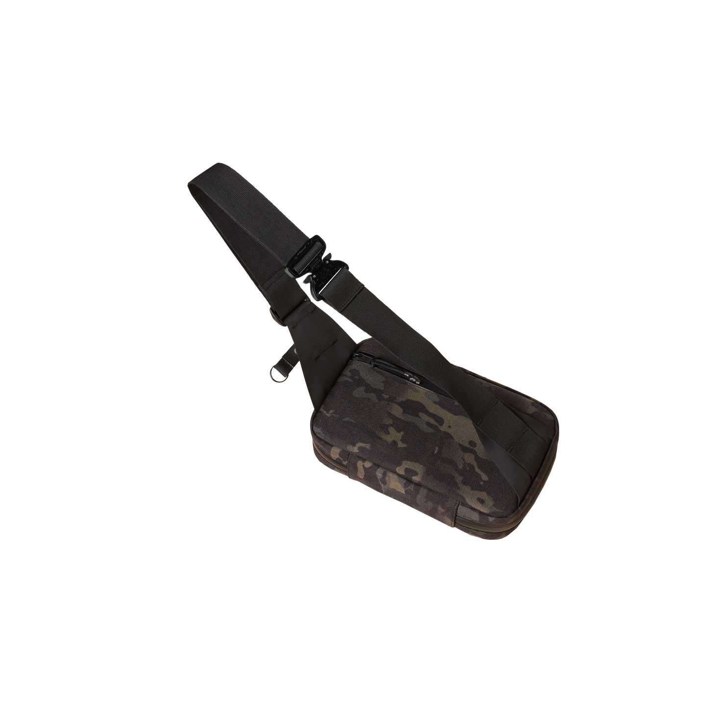 Concealsling crossbody bag by The Brown Buffalo with black strap and camo fabric body on Tampa Home & Garden Store
