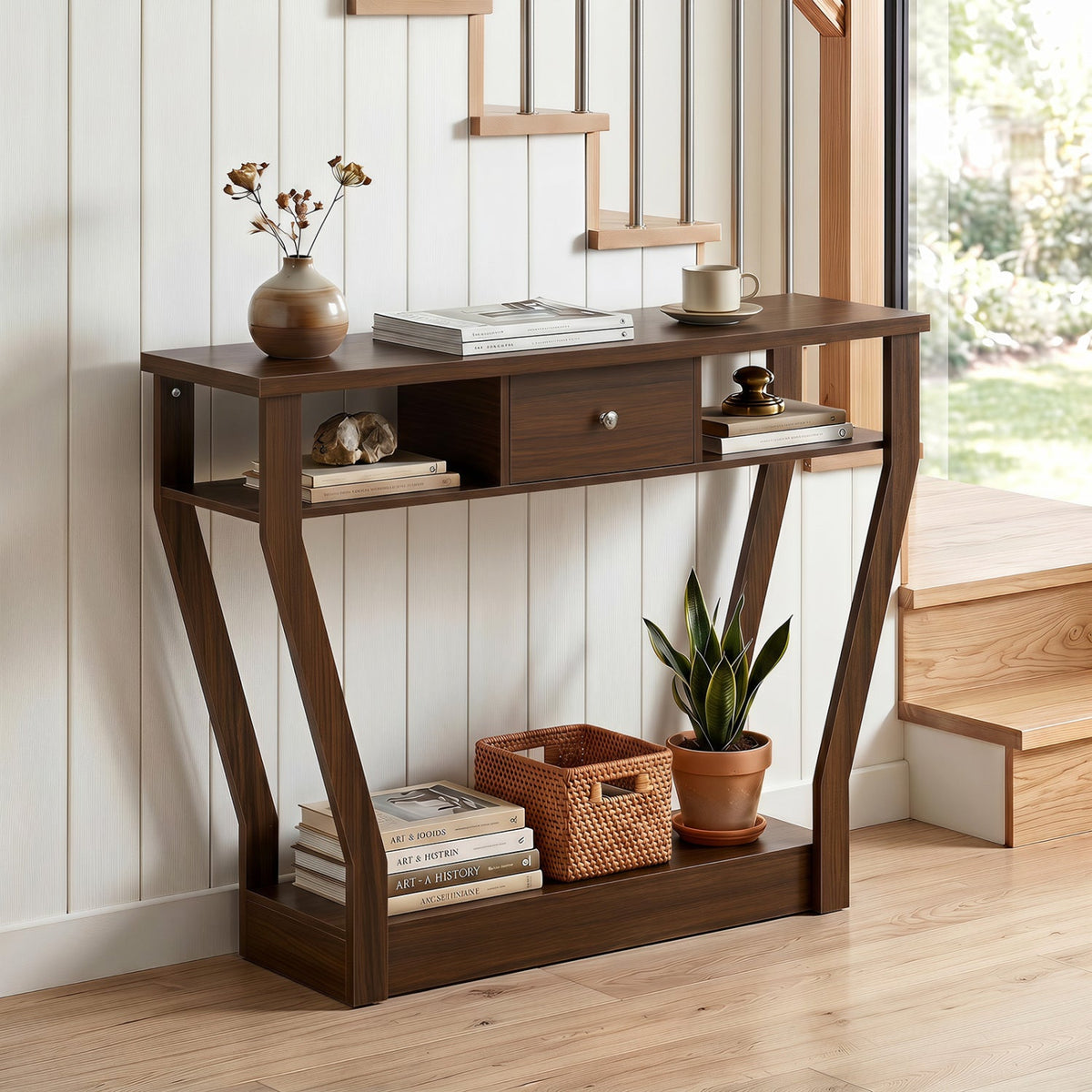 Console table 47-inch wide with storage drawer and shelf in dark walnut finish by DirectDeals on Tampa Home & Garden Store