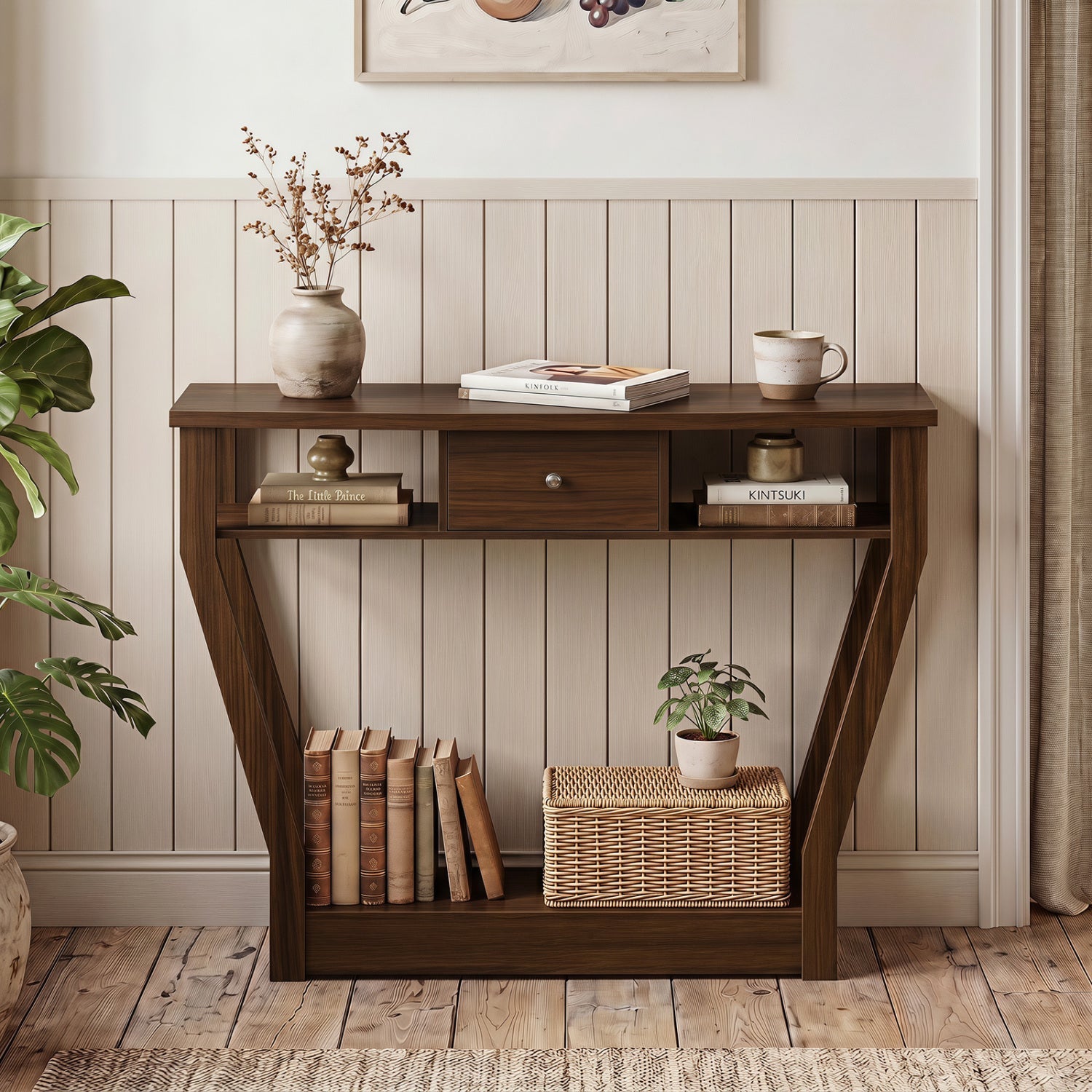 Console table with storage drawer and shelf, 47-inch, dark wood DirectDeals on Tampa Home & Garden Store