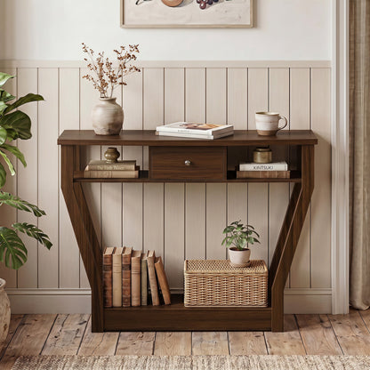 Console table with storage drawer and shelf, 47-inch, dark wood DirectDeals on Tampa Home & Garden Store