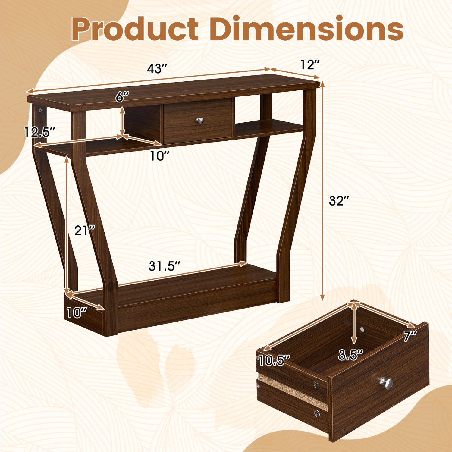 Console table 47-inch with storage drawer and open lower shelf in dark wood finish DirectDeals on Tampa Home & Garden Store
