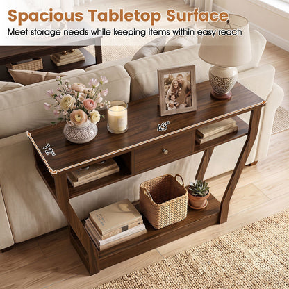 DirectDeals 47-inch console table with storage drawer and shelf in dark walnut finish on Tampa Home & Garden Store