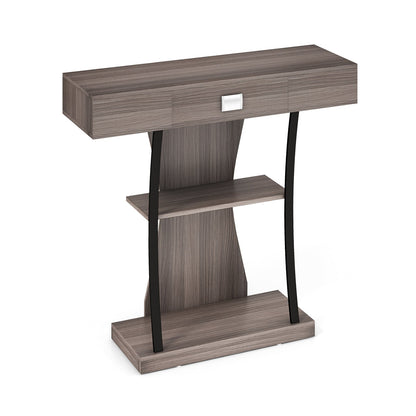 Mesa Consola con Cajón y Estantes de 2 Niveles para Entrada, Sala de Estar - Gris