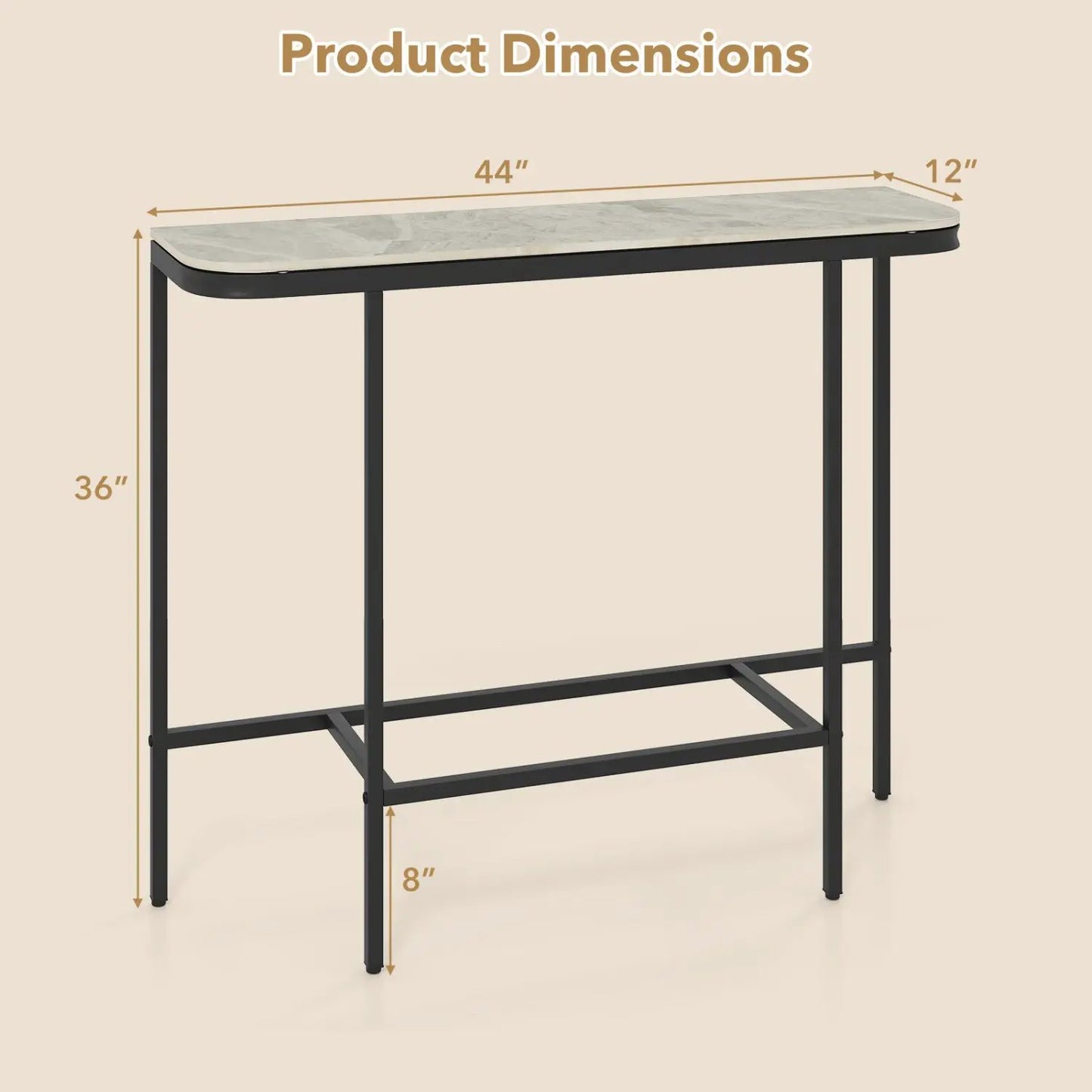 Console Table 44-Inch Entryway with Marble Top