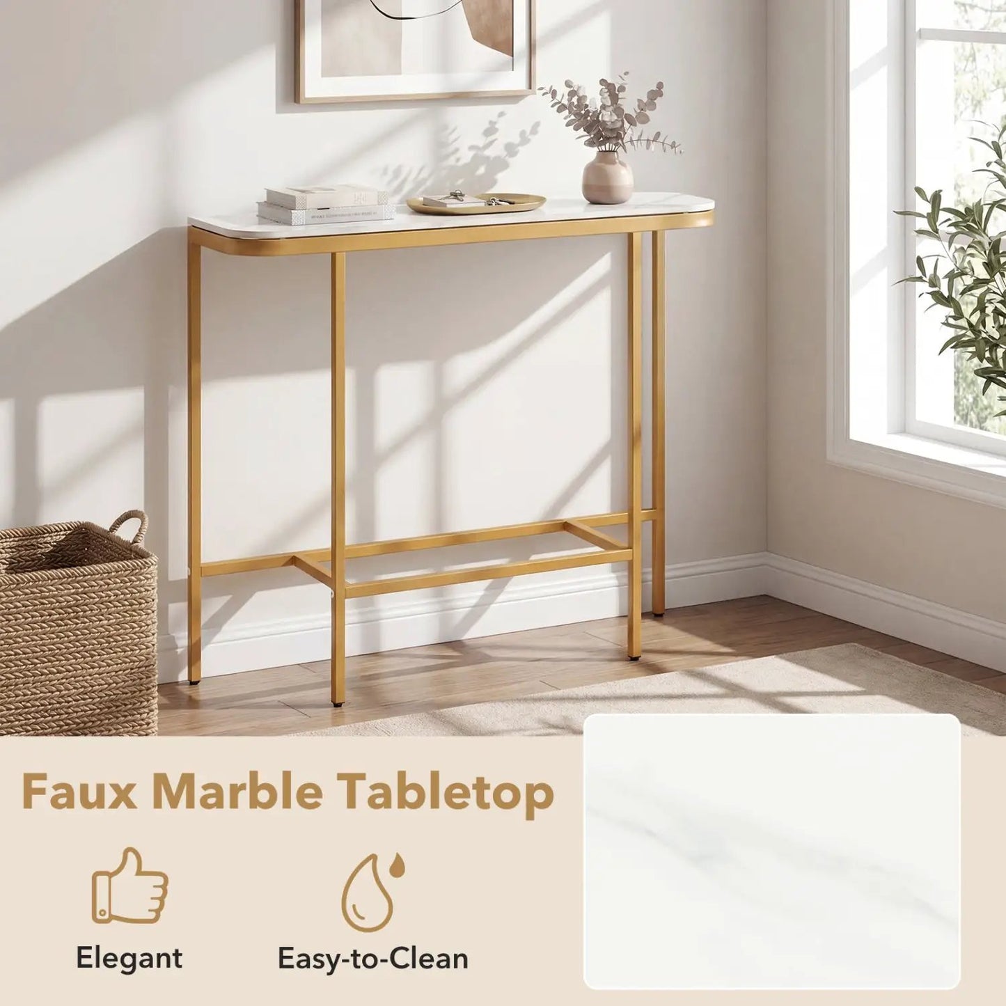 Console Table 44-Inch Entryway with Marble Top