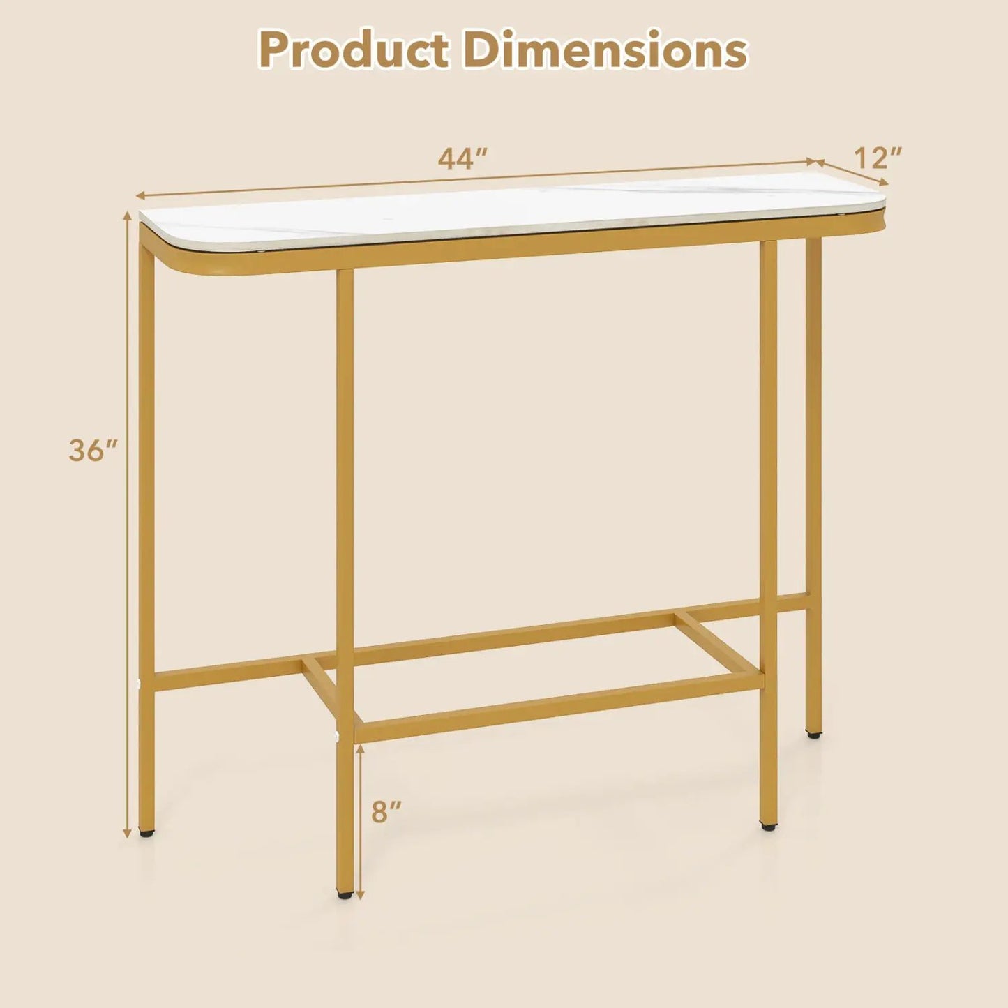 Console Table 44-Inch Entryway with Marble Top