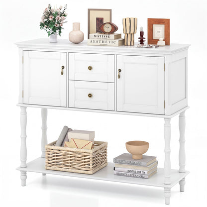 Console Table with 2 Drawers and Cabinets, white finish, brass knobs DirectDeals, vase and books on Tampa Home & Garden Store