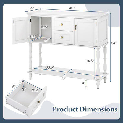 Console table with 2 drawers and storage cabinets in white, DirectDeals, 40x14x34 in on Tampa Home & Garden Store