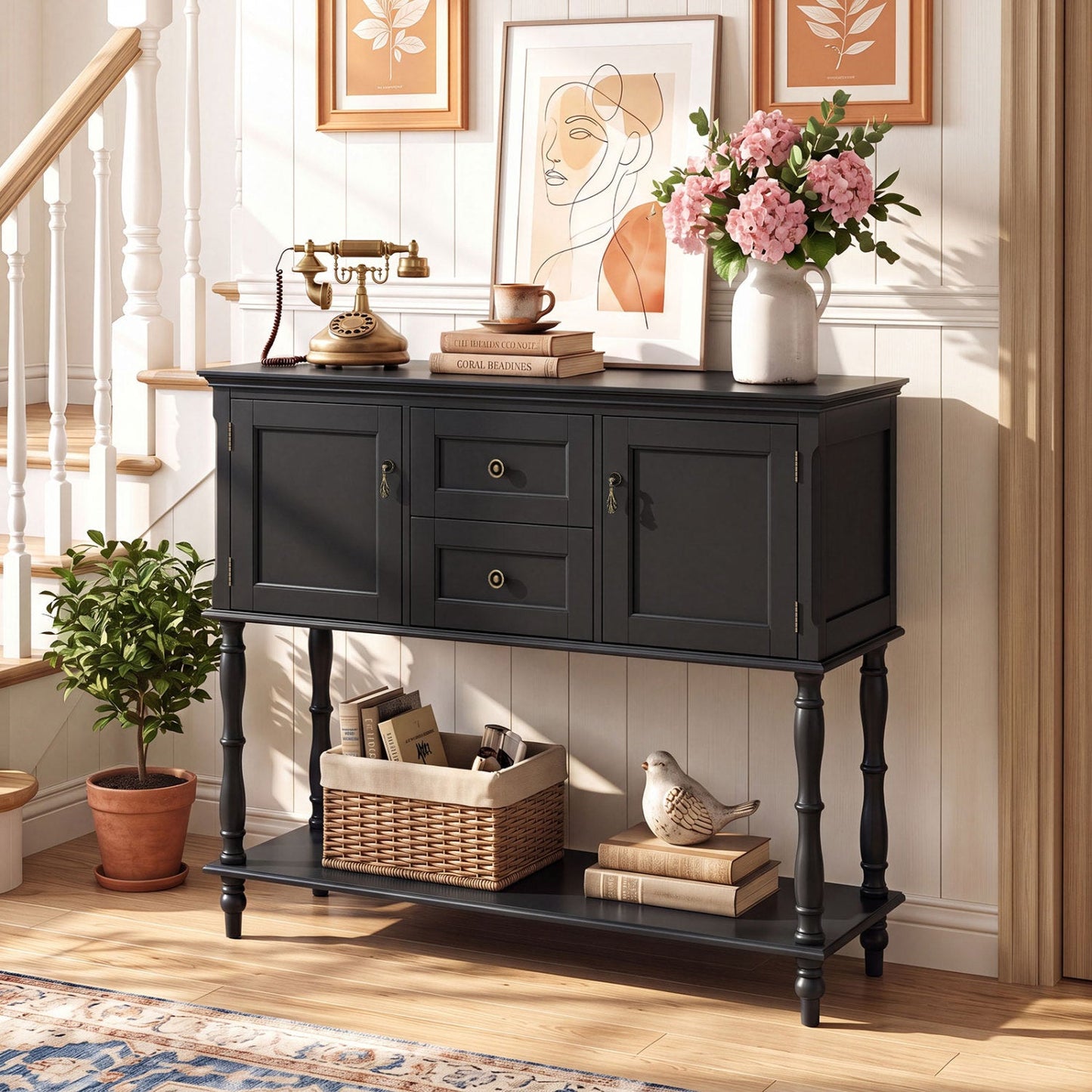 Console table with 2 drawers and storage cabinets in dark gray DirectDeals on Tampa Home & Garden Store