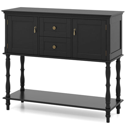 DirectDeals black console table with 2 drawers and cabinet doors, brass knobs, turned legs on Tampa Home & Garden Store