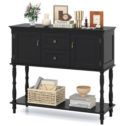 Console Table with 2 drawers and storage cabinets in black finish on Tampa Home & Garden Store