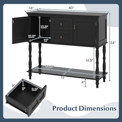 DirectDeals black console table with 2 drawers and cabinet, brass hardware, turned legs on Tampa Home & Garden Store