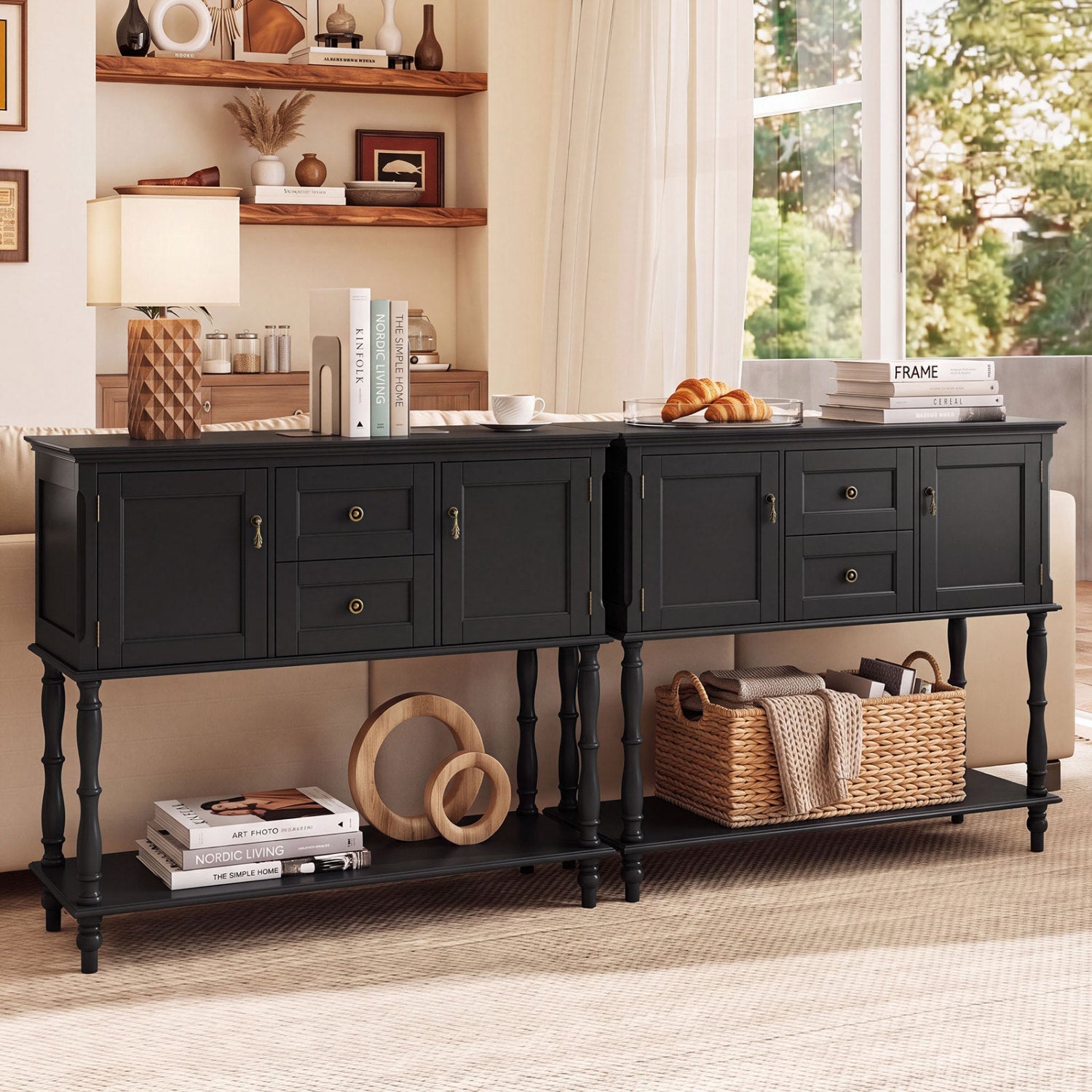 Console table with 2 drawers and storage cabinets by DirectDeals in black finish on Tampa Home & Garden Store