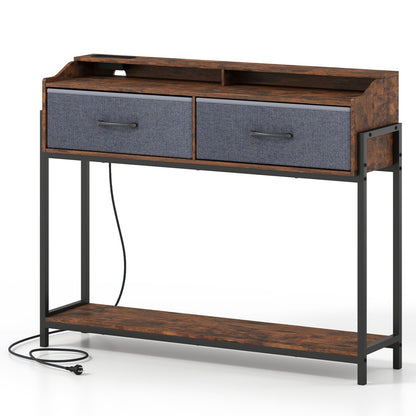 DirectDeals console table with charging station and 2 blue fabric drawers, dark wood top on Tampa Home & Garden Store