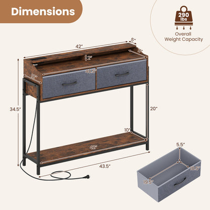 Console table with charging station and 2 drawers, blue, wood top, black metal DirectDeals on Tampa Home & Garden Store