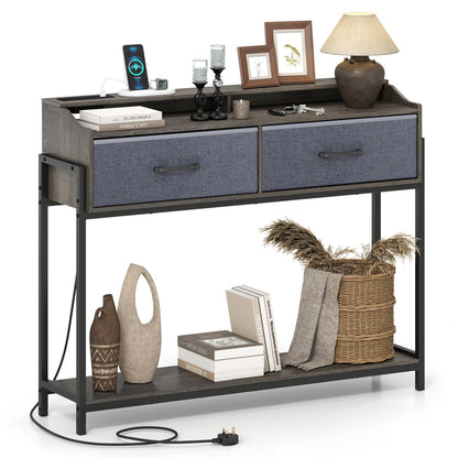 Console table with charging station & 2 drawers 110cm DirectDeals dark wood top fabric drawers on Tampa Home & Garden Store