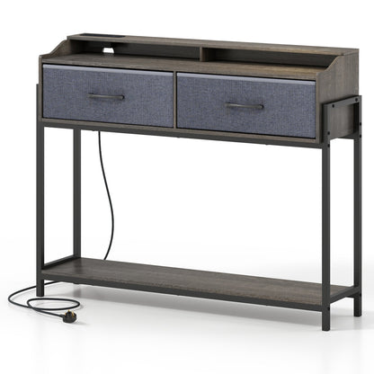 Console table with charging station and 2 blue fabric drawers, dark finish, DirectDeals on Tampa Home & Garden Store