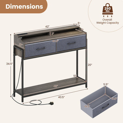 Console Table with Charging Station and 2 blue fabric drawers, 110cm, DirectDeals on Tampa Home & Garden Store