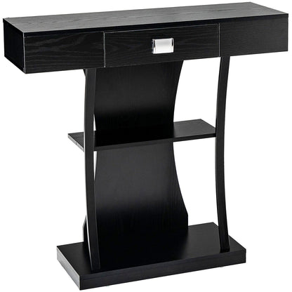 Mesa Consola con Cajón y Estantes de 2 Niveles para Entrada, Sala de Estar - Gris