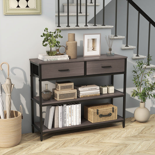 Mesa Consola con Cajones de Tela Plegables para Entrada-Gris