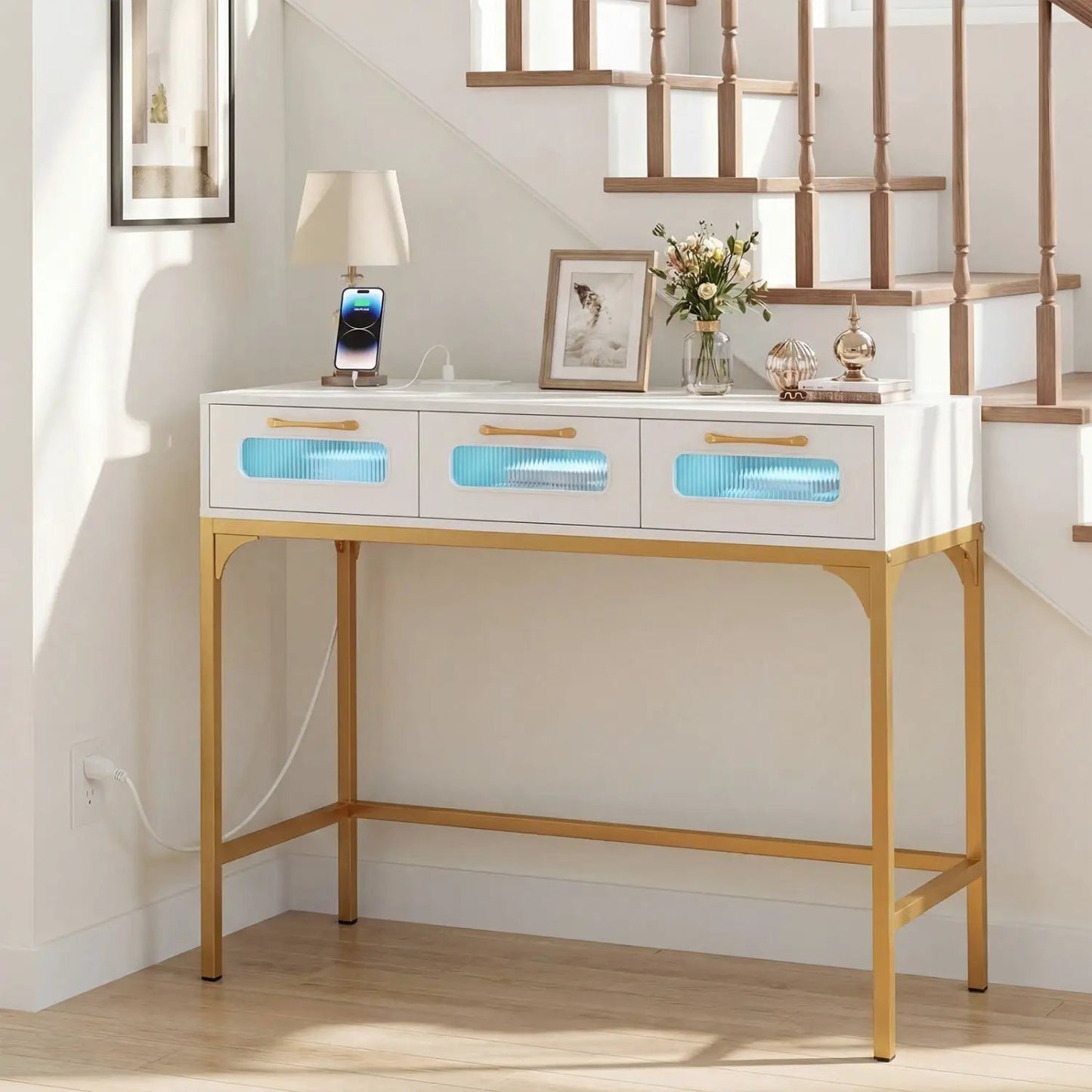 Console Table With LED Lighting and Charging