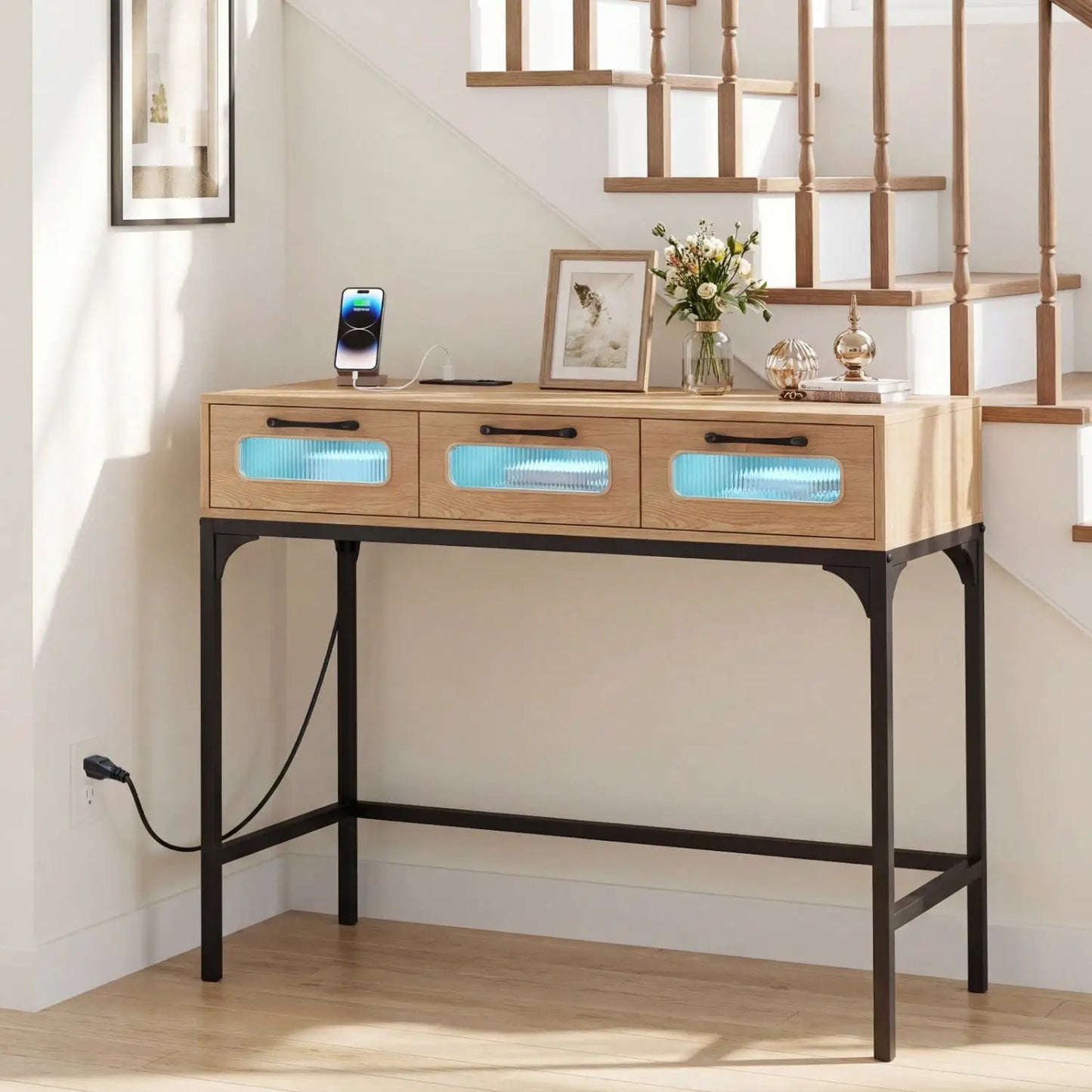 Console Table With LED Lighting and Charging